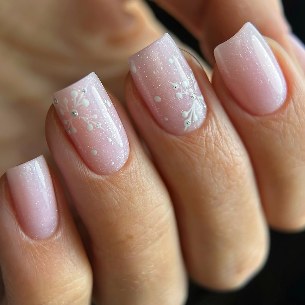 Shimmering Pink Snowflake Square Christmas Nails