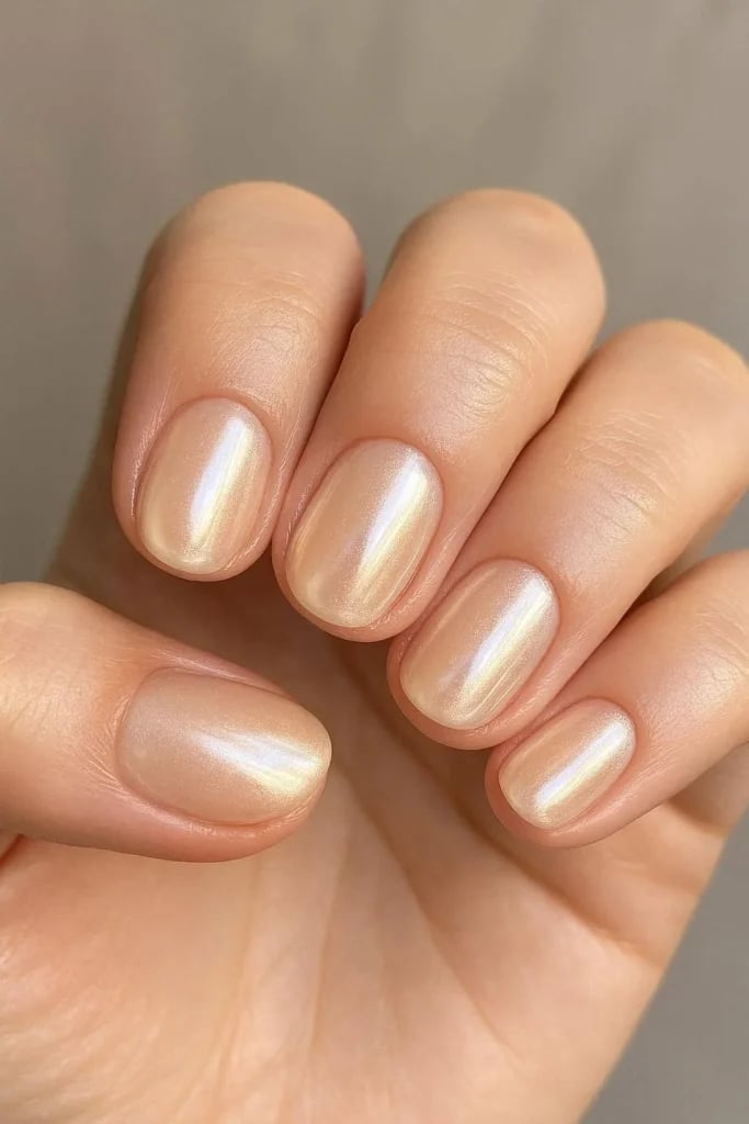 Milky Shimmer Short Oval Nails Milky Shimmer Short Oval Nails — Short Acrylic Nails