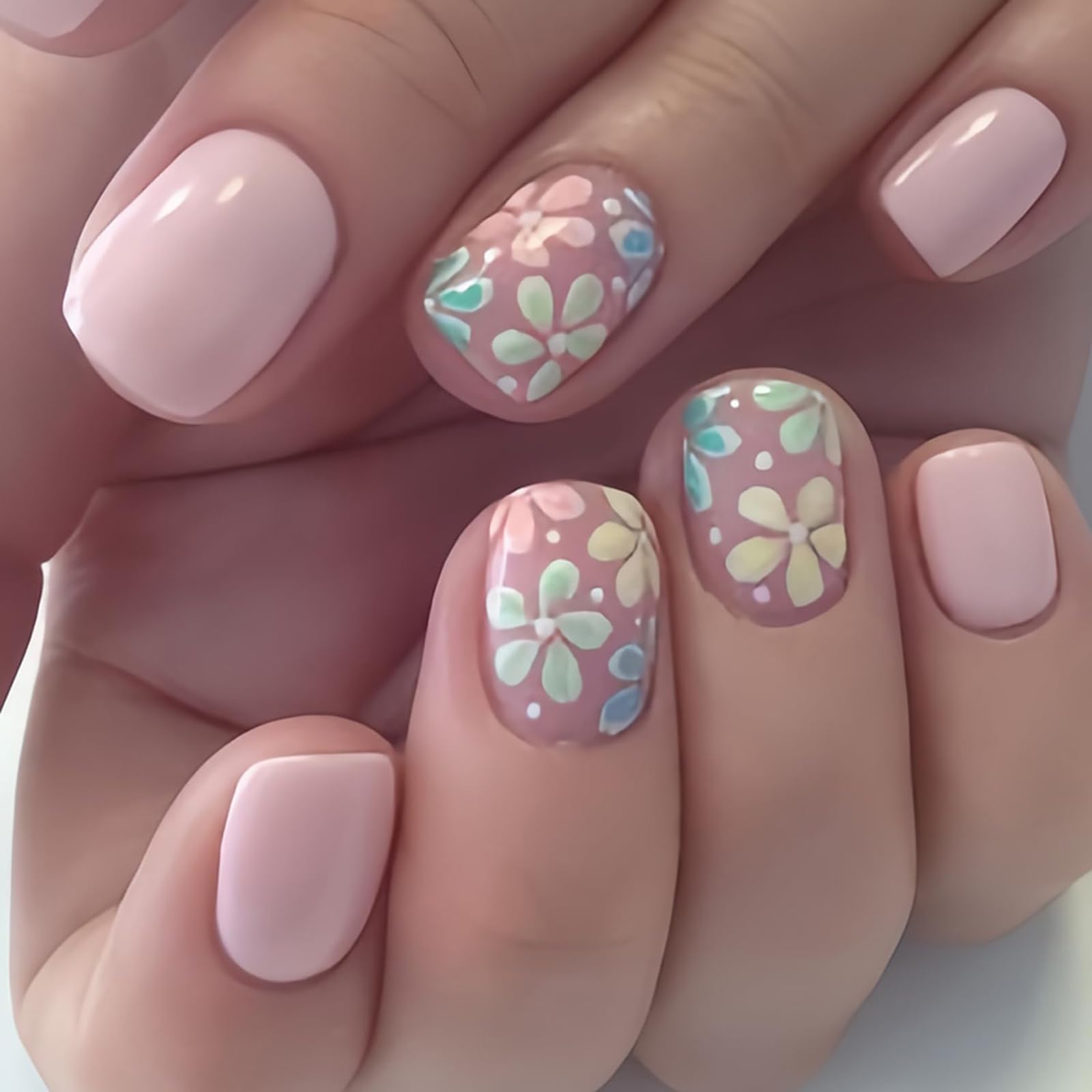 Pastel Floral Short Soft Square Nails Pastel Floral Short Soft Square Nails — Short Acrylic Nails