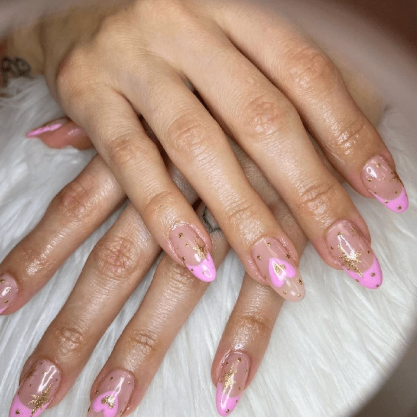 Heart and Star French Short Almond Nails Heart and Star French Short Almond Nails — Short Acrylic Nails
