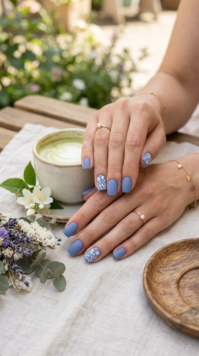 Matte Periwinkle Blue Short Almond Nails Matte Periwinkle Blue Short Almond Nails — Short Acrylic Nails