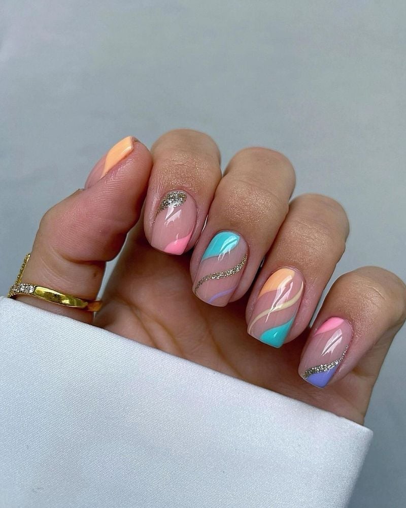 Color Block Stripe Short Square Nails Color Block Stripe Short Square Nails — Short Acrylic Nails