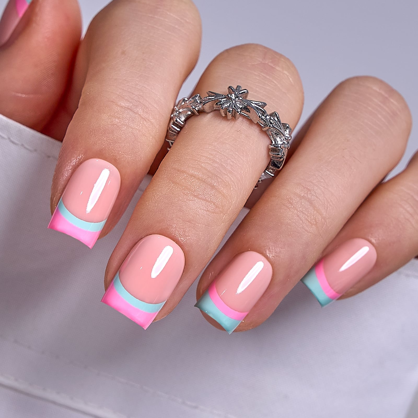 Colorful French Tip Short Square Nails Colorful French Tip Short Square Nails — Short Acrylic Nails