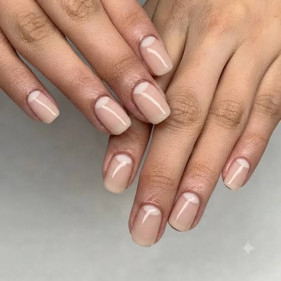 Sheer Nude Half Moon Short Square Nails Sheer Nude Half Moon Short Square Nails — Short Acrylic Nails