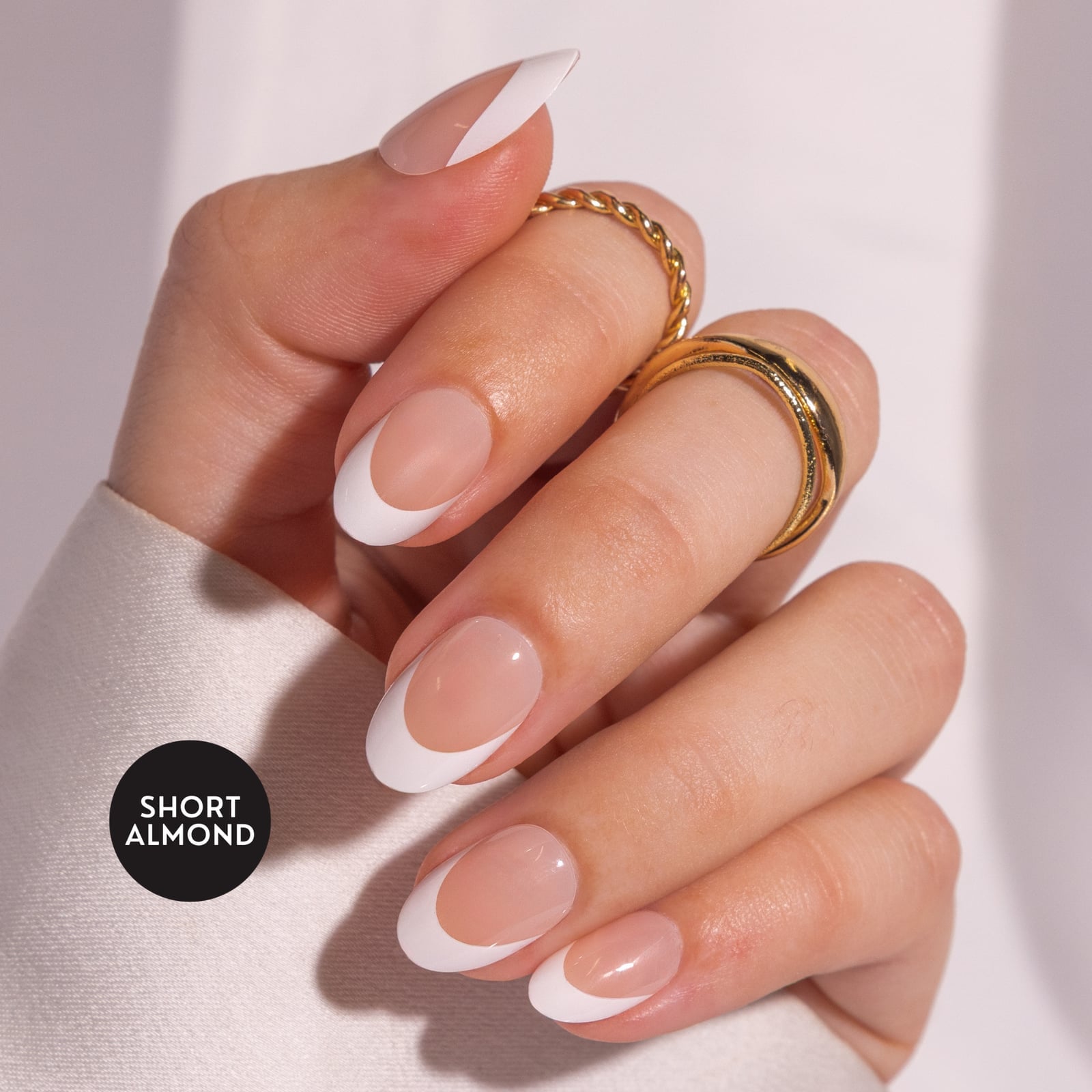 Classic Nude White French Short Almond, Glossy Classic Nude White French Short Almond, Glossy — Short Almond Nails