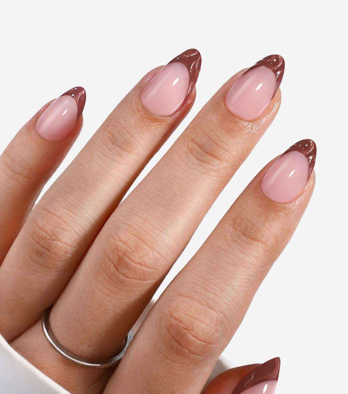 3D Latte Brown French Tip Short Almond 3D Latte Brown French Tip Short Almond — Short Almond Nails