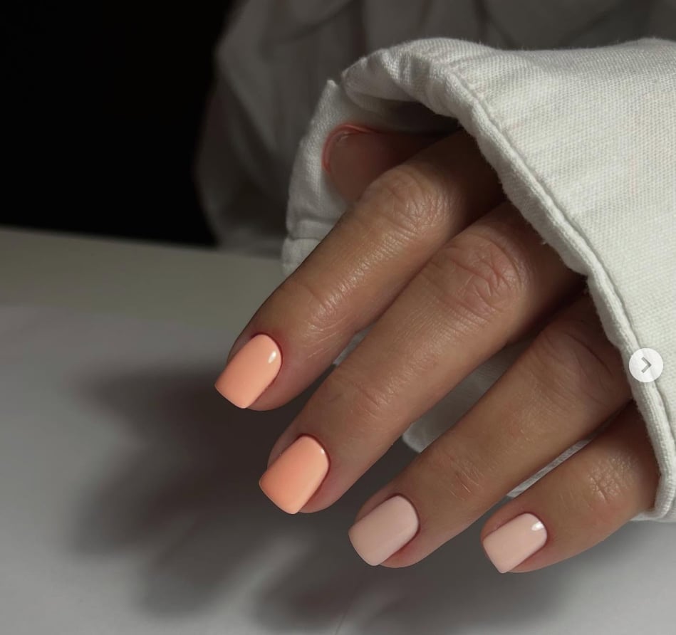 Peach and Pink Color Block Short Square Nails Peach and Pink Color Block Short Square Nails — Short Cute Nails