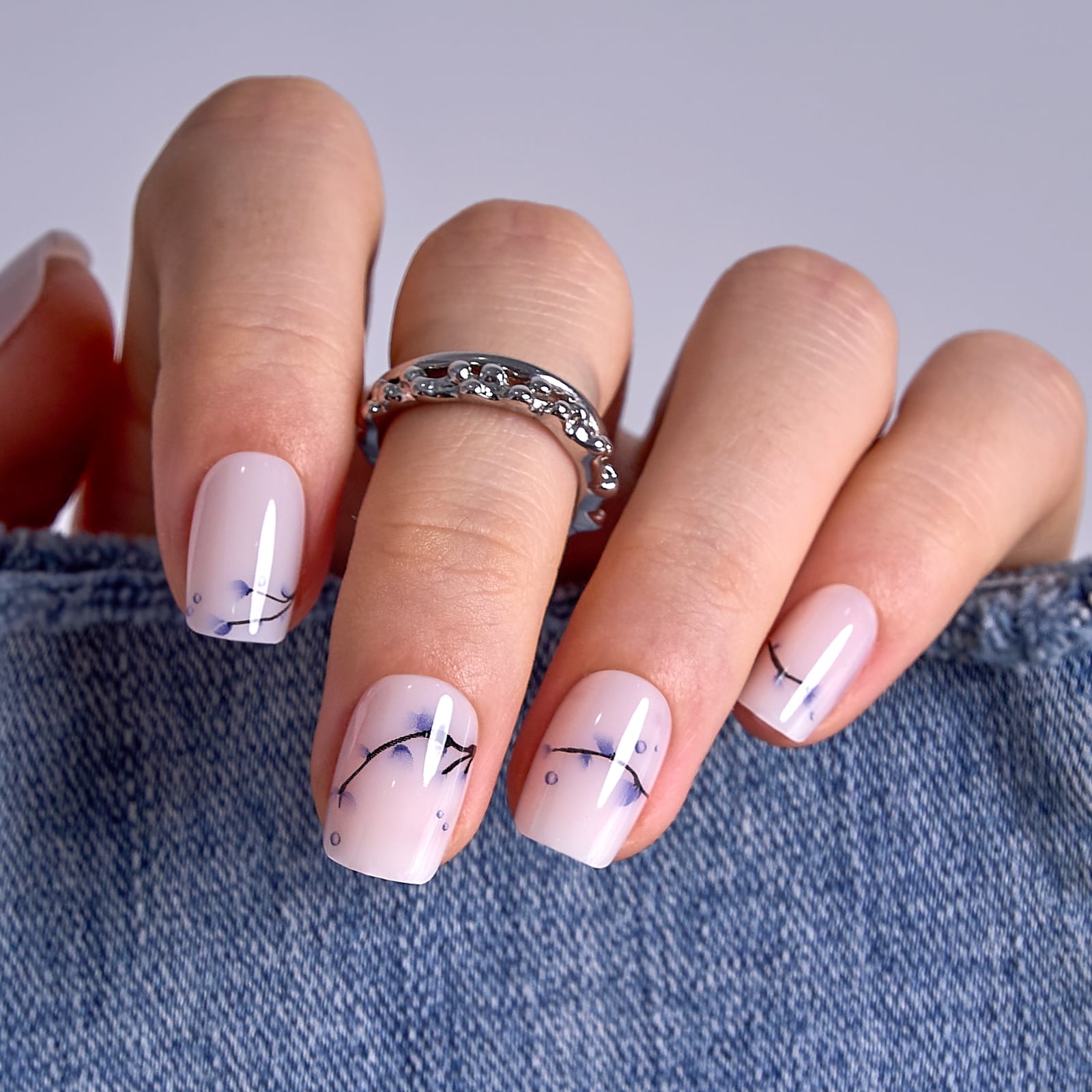 Purple Branch Minimalist Short Square Nails Purple Branch Minimalist Short Square Nails — Short Cute Nails