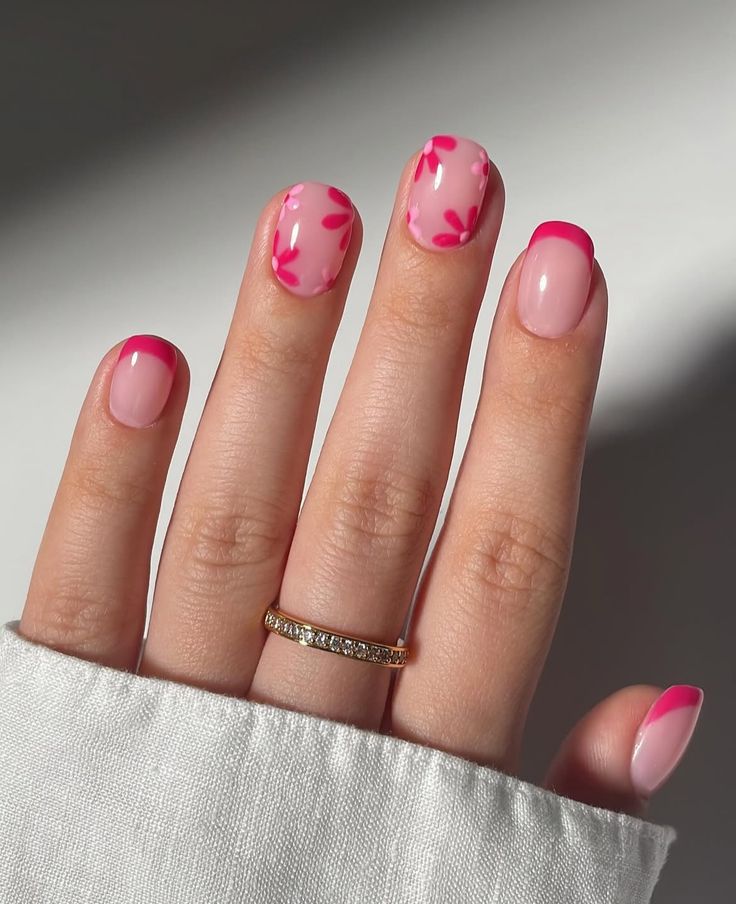 Floral French Tip Short Square Nails Floral French Tip Short Square Nails — Short Cute Nails