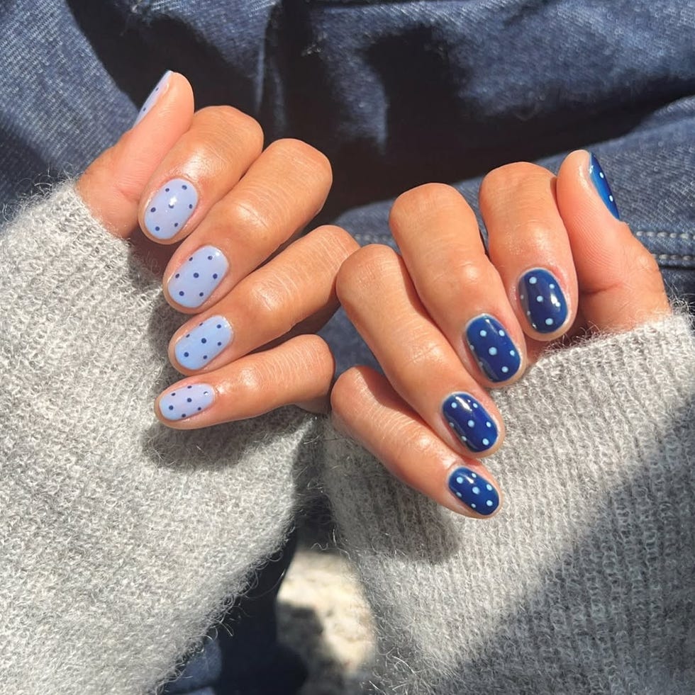 Contrast Polka Dot Short Oval Nails Contrast Polka Dot Short Oval Nails — Short Cute Nails