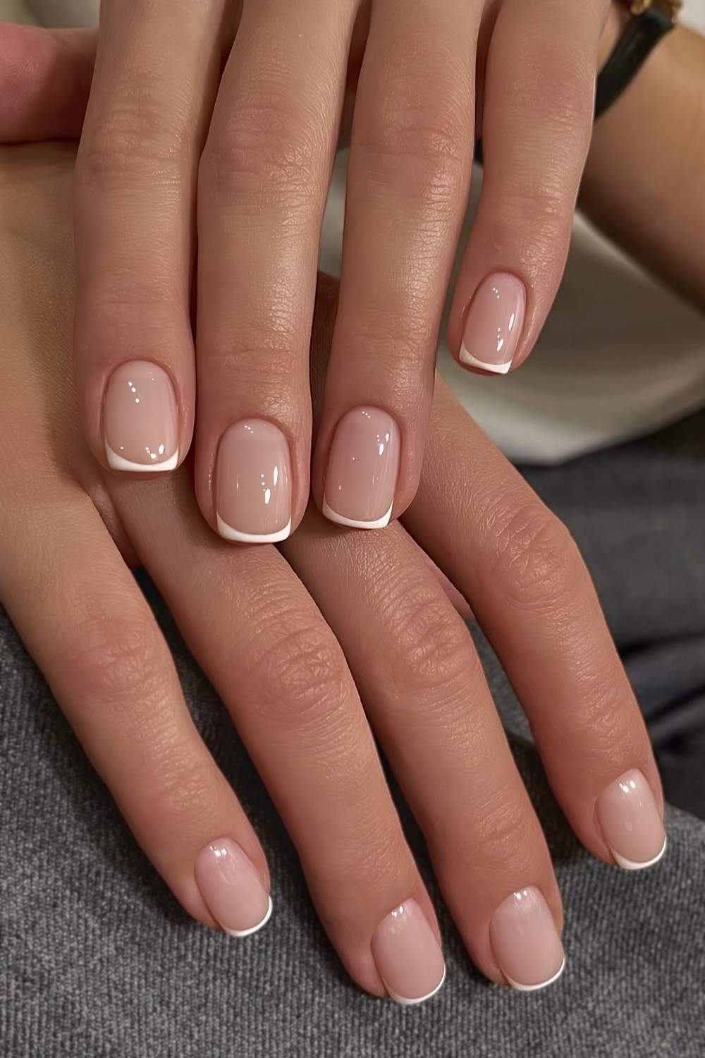 Micro White French Short Almond Nails, Nude Base Micro White French Short Almond Nails, Nude Base — Short French Tip Nails