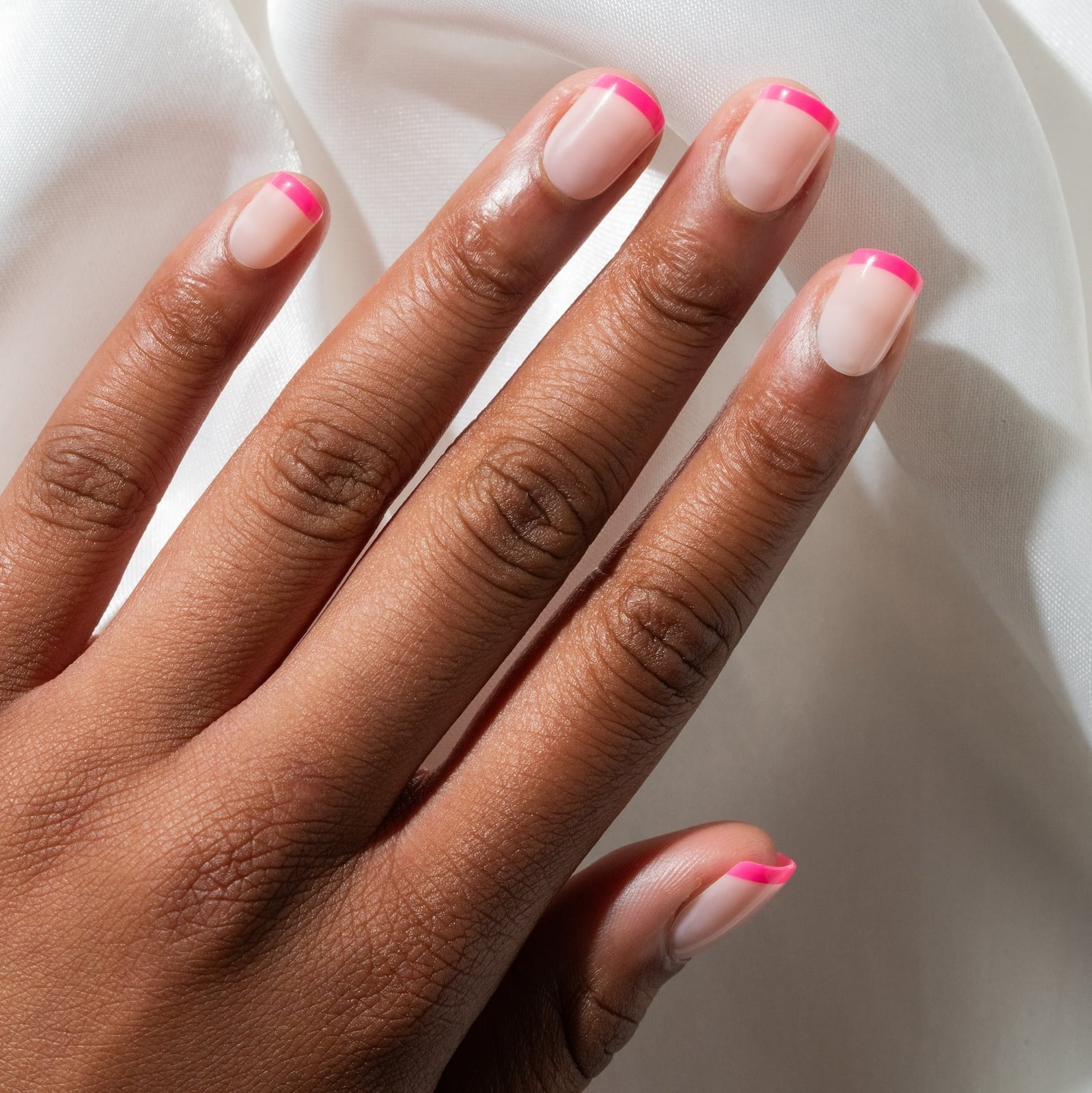 Hot Pink French Short Square Nails Hot Pink French Short Square Nails — Short French Tip Nails