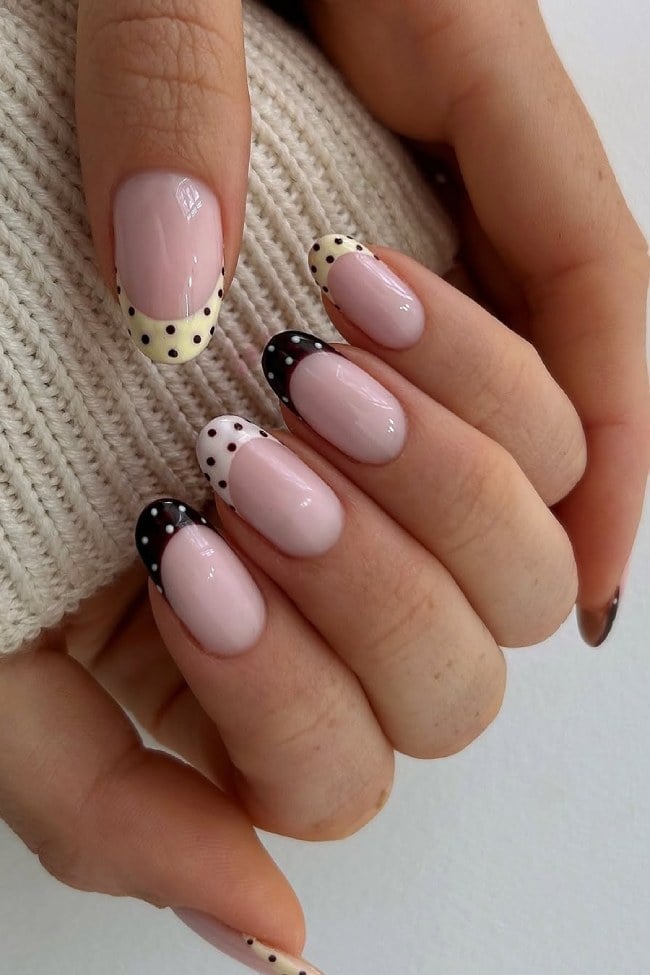 Polka Dot French Pink Almond Nails Polka Dot French Pink Almond Nails — Short French Tip Nails