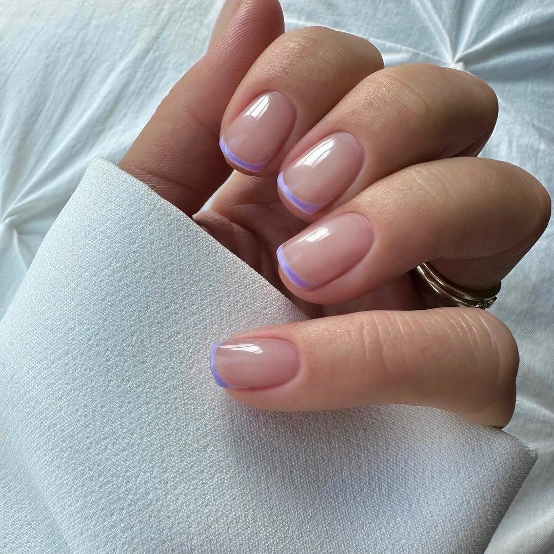 Pastel Purple French Tip Short Natural Oval Nails Pastel Purple French Tip Short Natural Oval Nails — Short Gel Nails