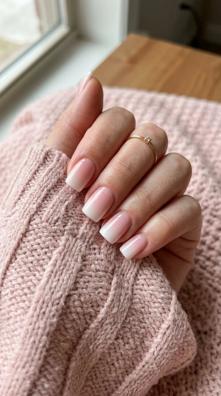 Gradient French Short Soft Square Nails Gradient French Short Soft Square Nails — Short Gel Nails