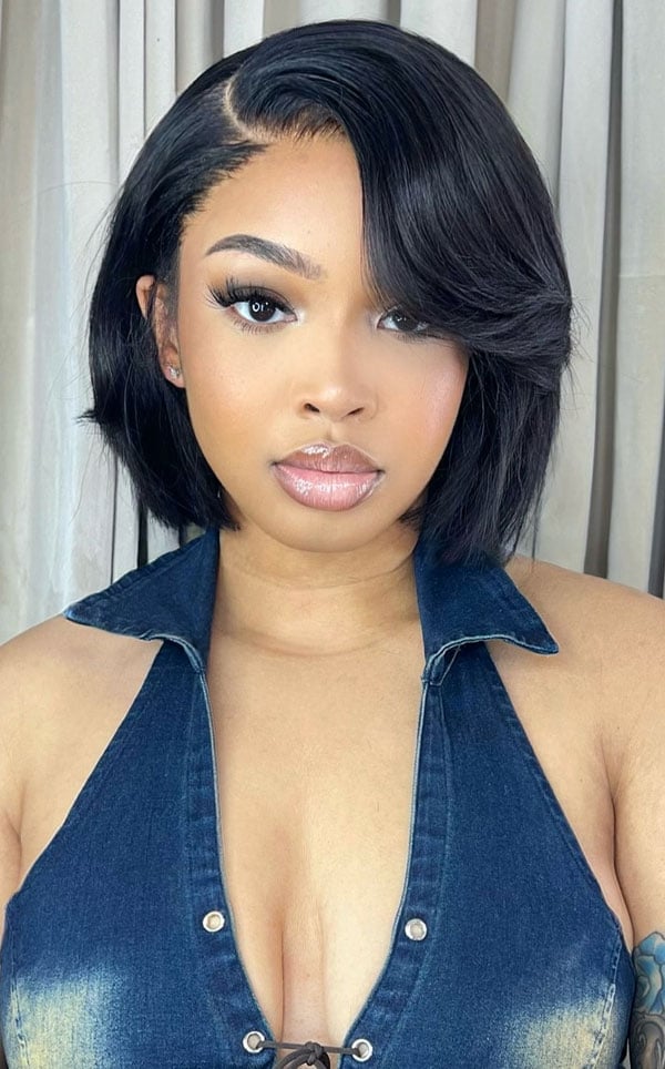 Black Bob Soft Waves Side Swept Bangs Black Bob Soft Waves Side Swept Bangs — Short Hair