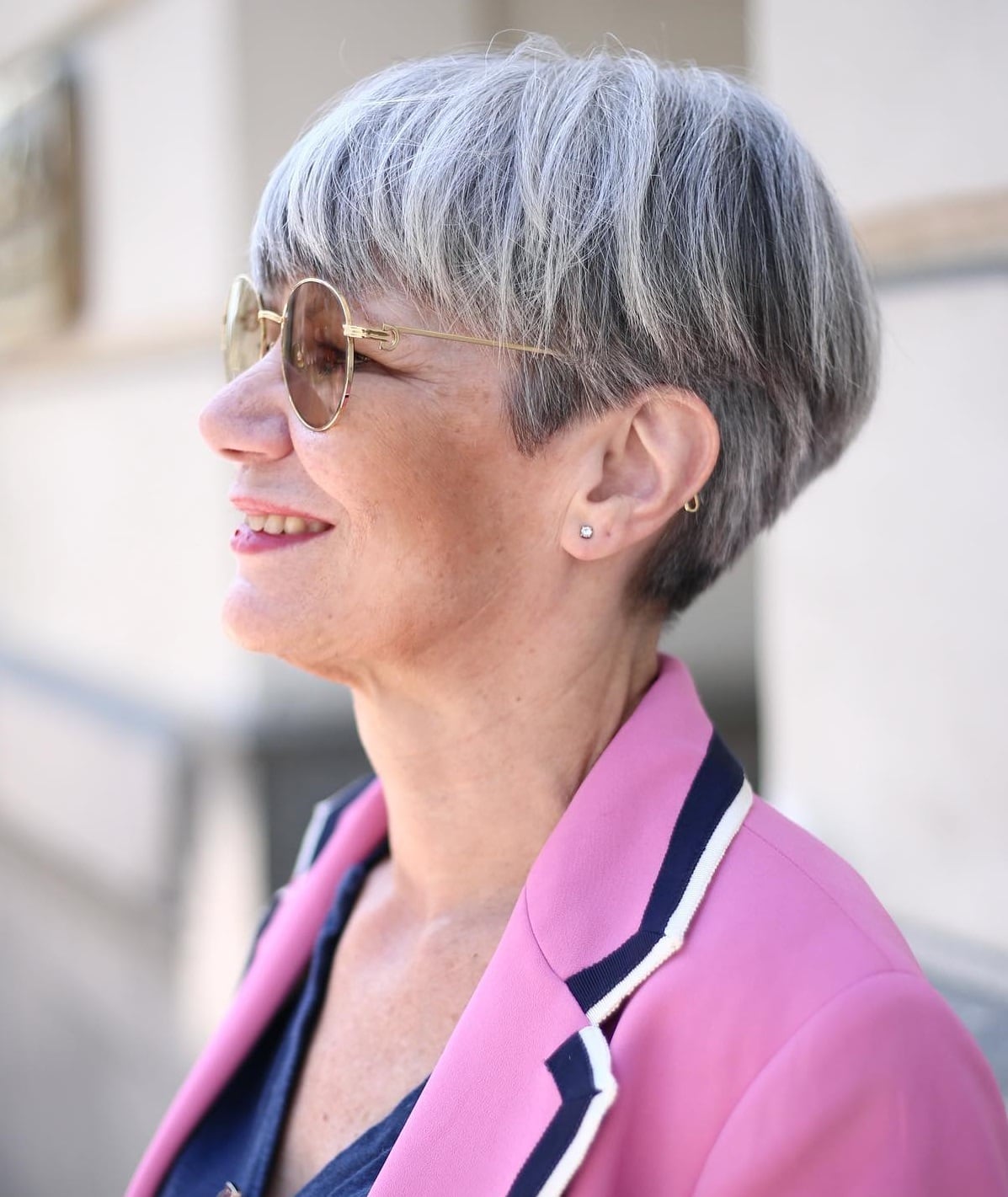 Gray Pixie Cut Side Swept Bangs Sculpted Gray Pixie Cut Side Swept Bangs Sculpted — Short Hair