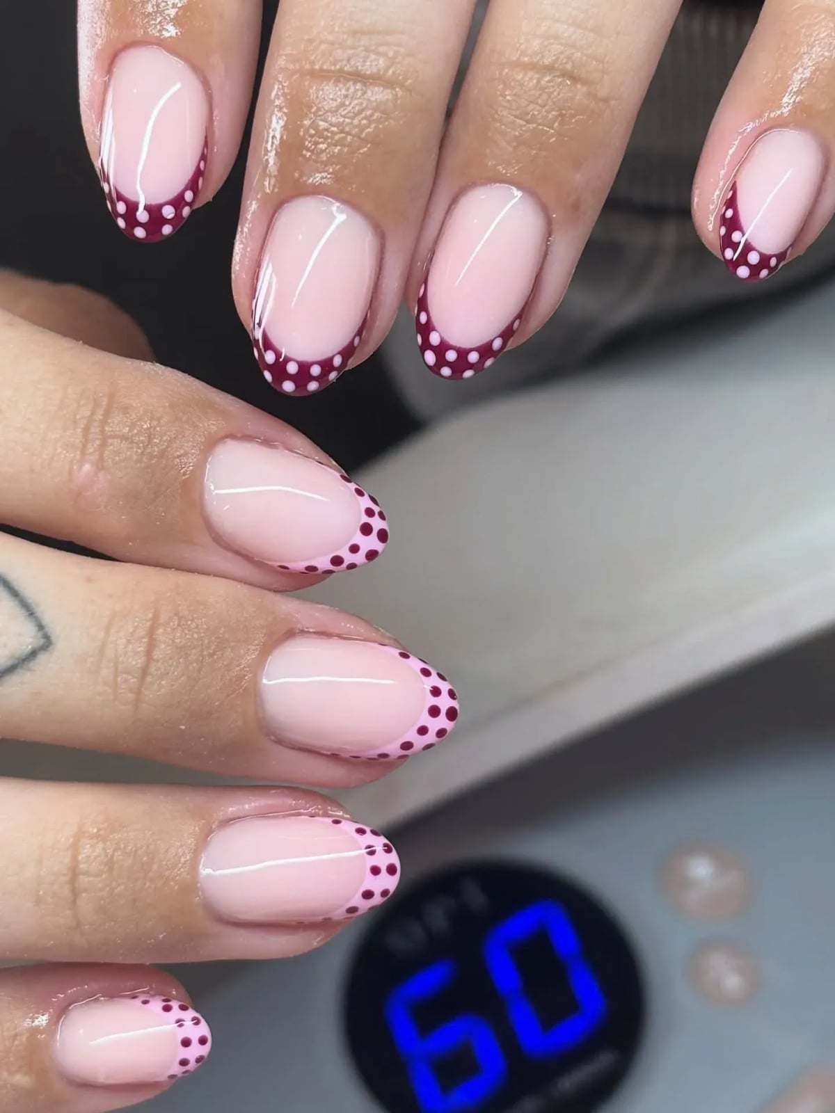 Burgundy Polka Dot French Tips Burgundy Polka Dot French Tips — Short Nails