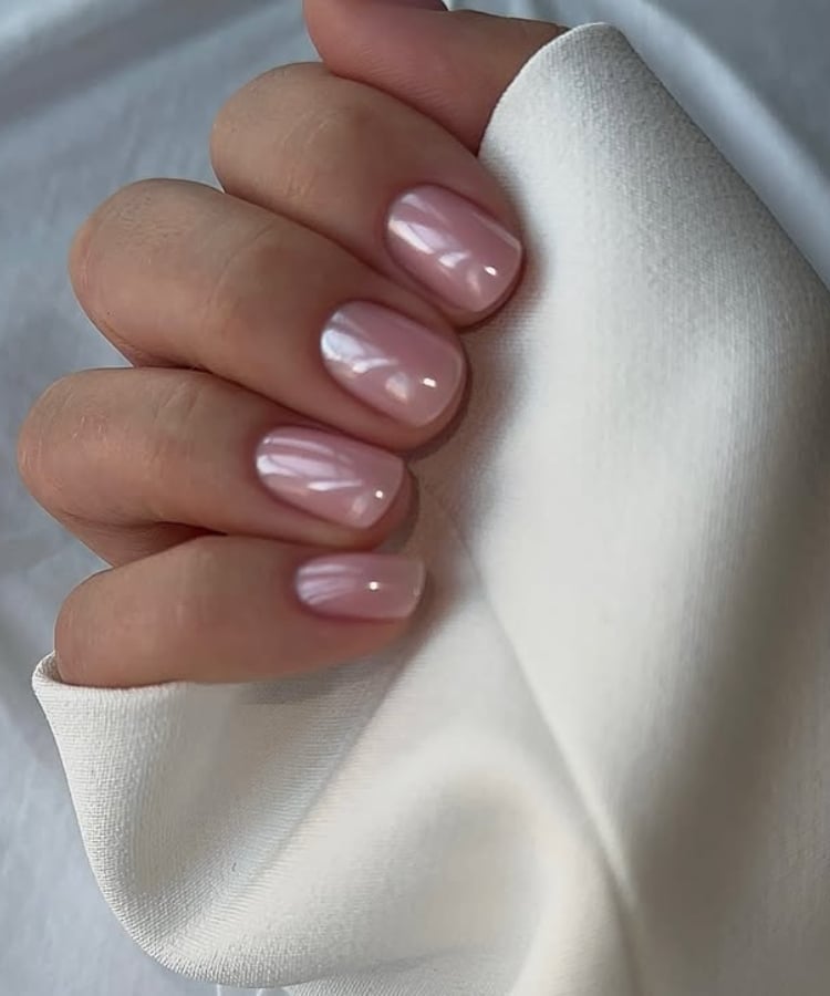 Milky Pink Pearlescent Finish Nails Milky Pink Pearlescent Finish Nails — Short Nails