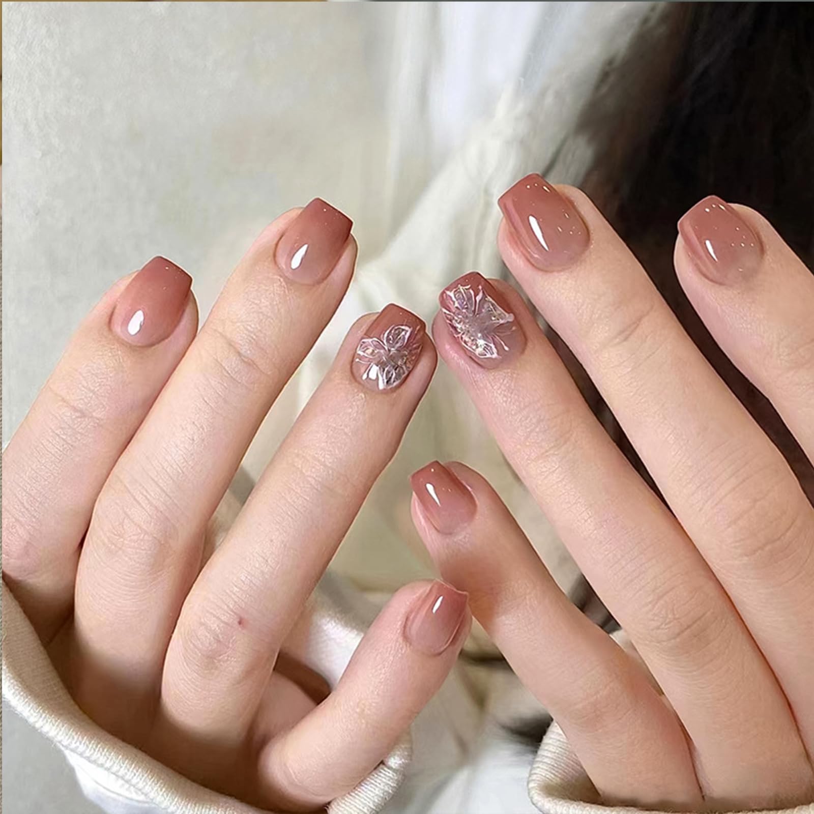 Nude to Brown Ombre Nails Nude to Brown Ombre Nails — Short Nails