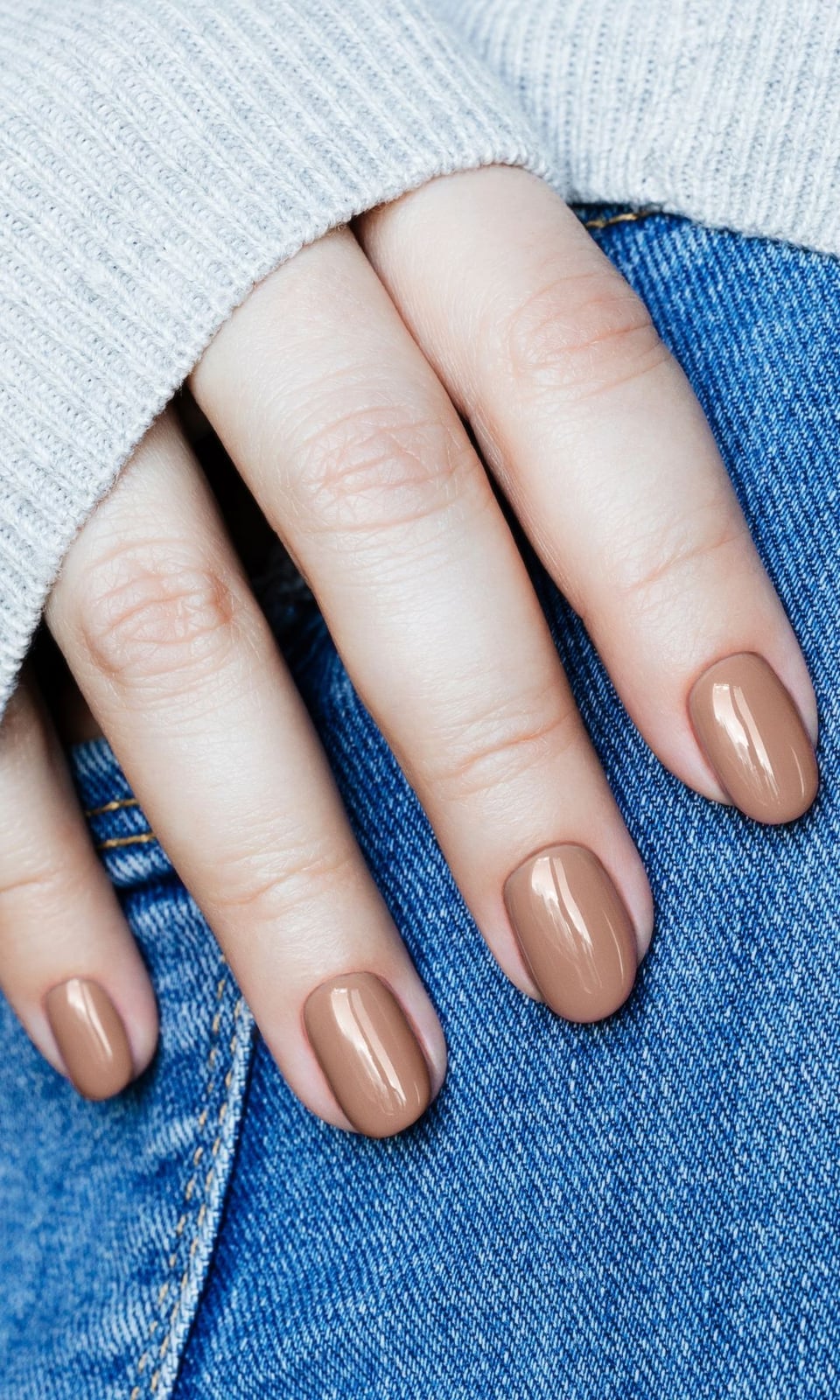 Monochromatic Beige Brown Glossy Nails Monochromatic Beige Brown Glossy Nails — Short Nails