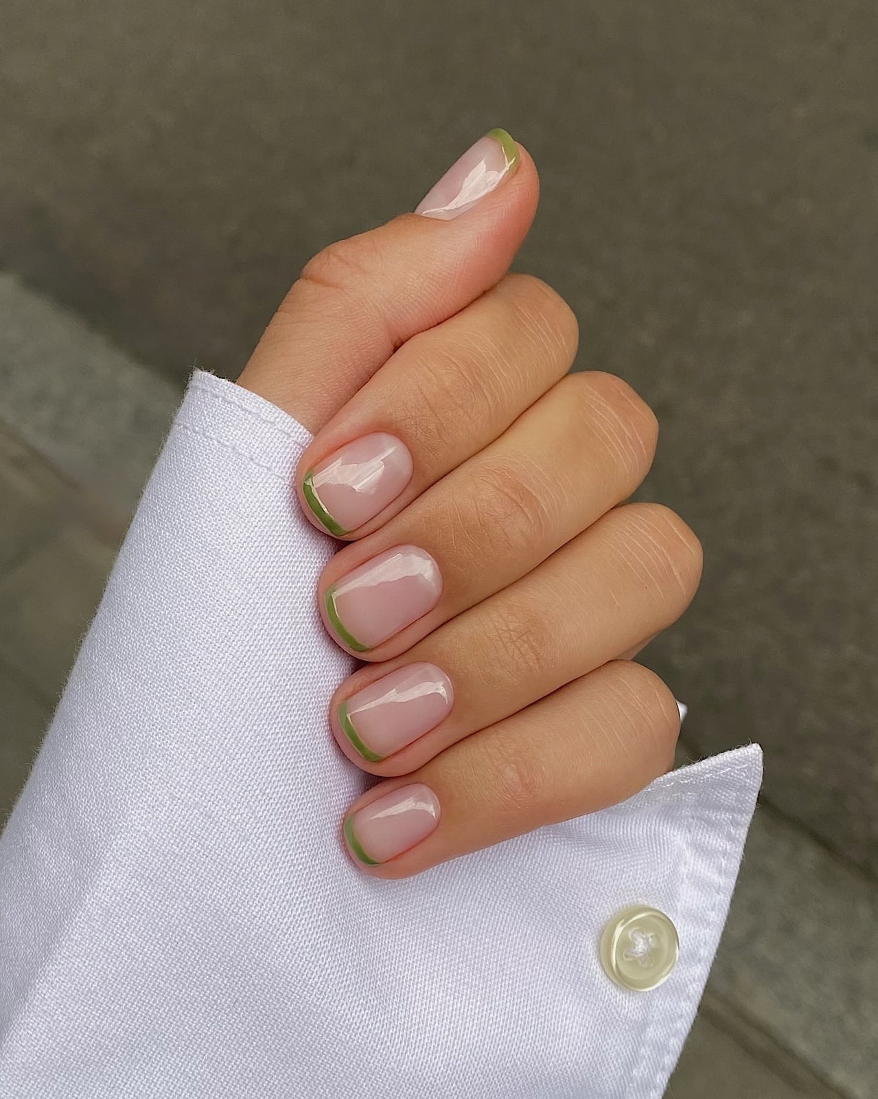 Modern Green French Tip Nails Modern Green French Tip Nails — Short Nails