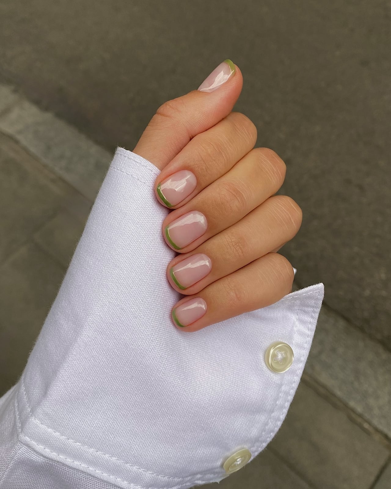 Green French Tip Short Square Nails, Glossy Green French Tip Short Square Nails, Glossy — Short Nails