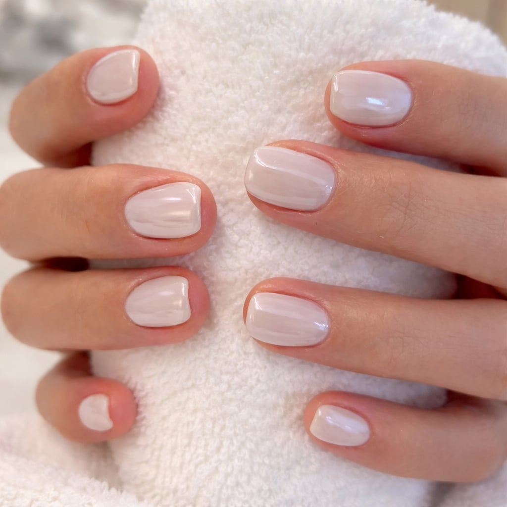 Milky White Pearlescent Glossy Short Square Nails, короткий квадрат Milky White Pearlescent Glossy Short Square Nails, короткий квадрат — Short Natural Nails