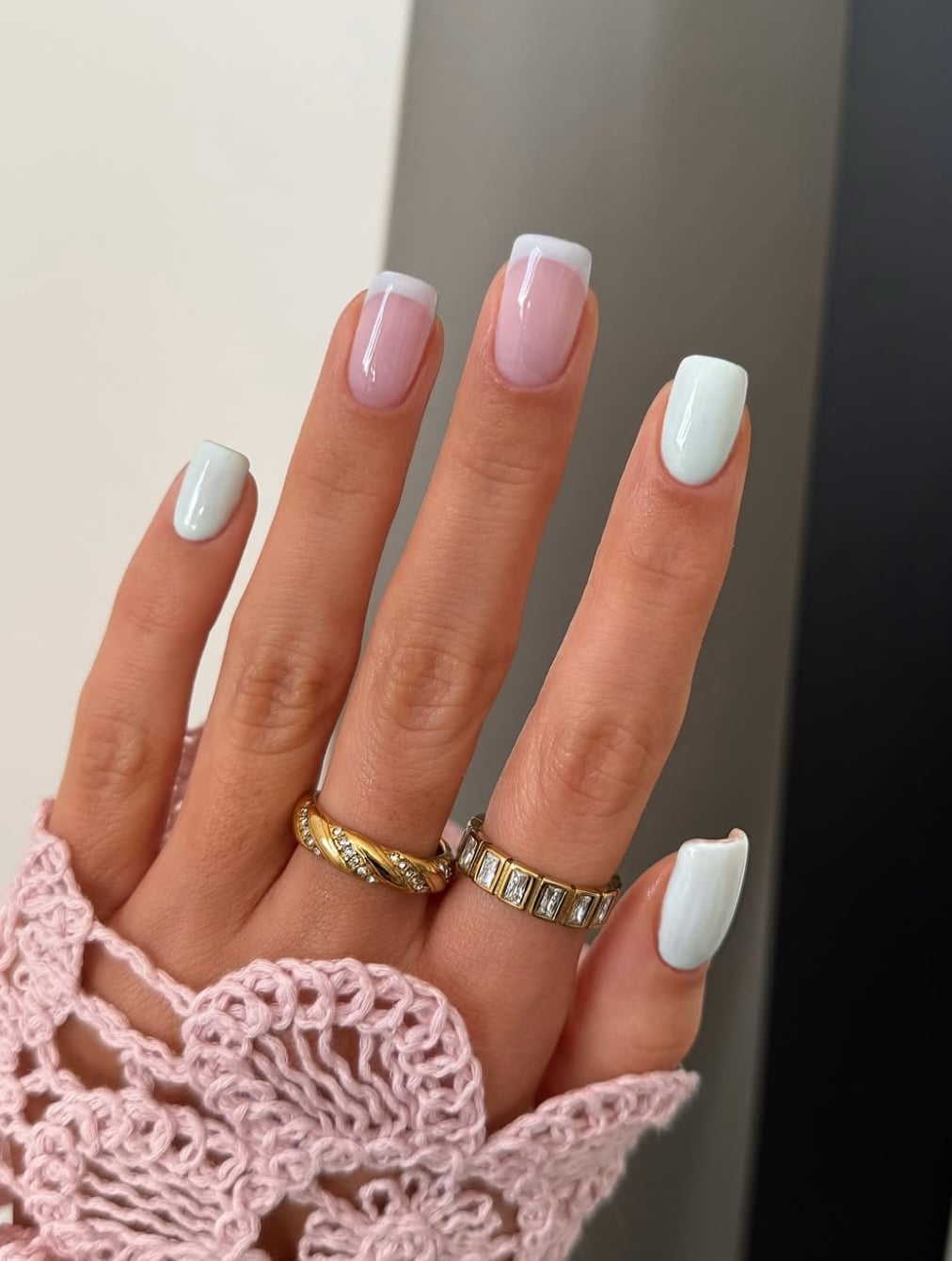 Pale Blue and French Tip Short Square Nails Pale Blue and French Tip Short Square Nails — Short Natural Nails