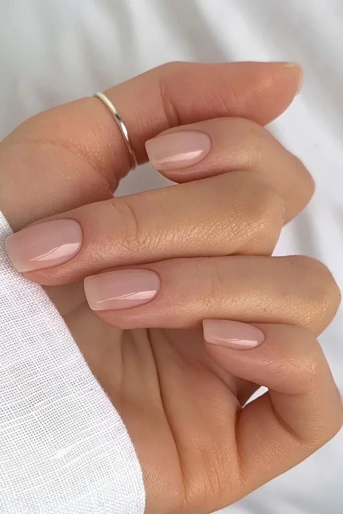Soft Pink Beige Glossy Short Square Nails Soft Pink Beige Glossy Short Square Nails — Short Natural Nails