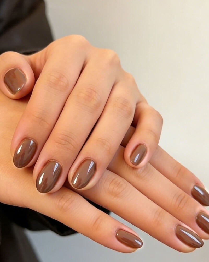 Rich Medium Brown Glossy Nails Rich Medium Brown Glossy Nails — Short Oval Nails
