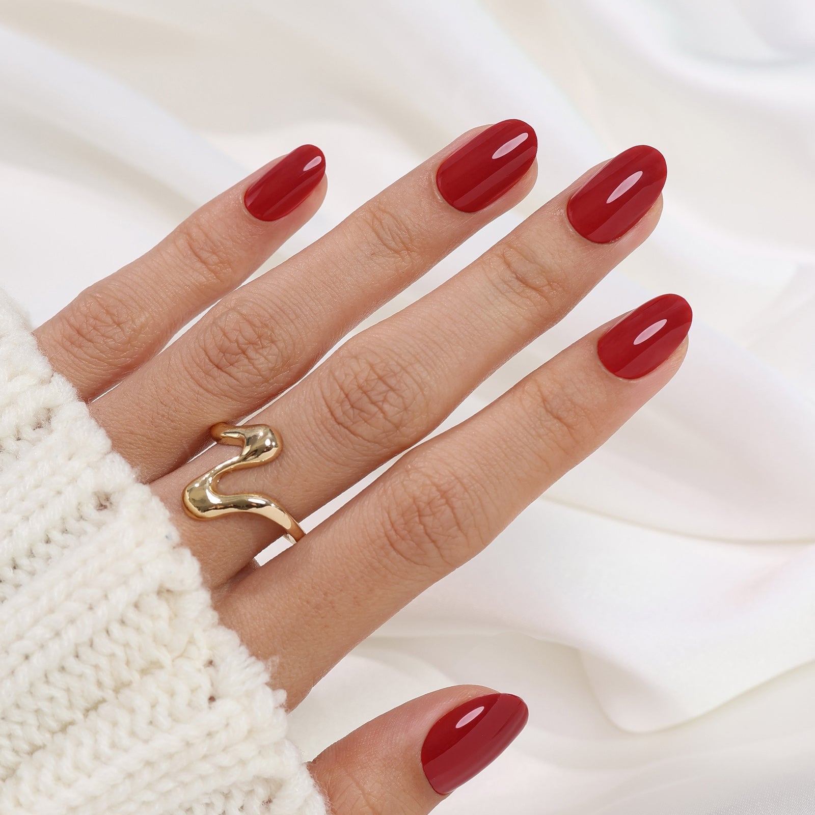 Deep Glossy Cherry Red Nails Deep Glossy Cherry Red Nails — Short Oval Nails
