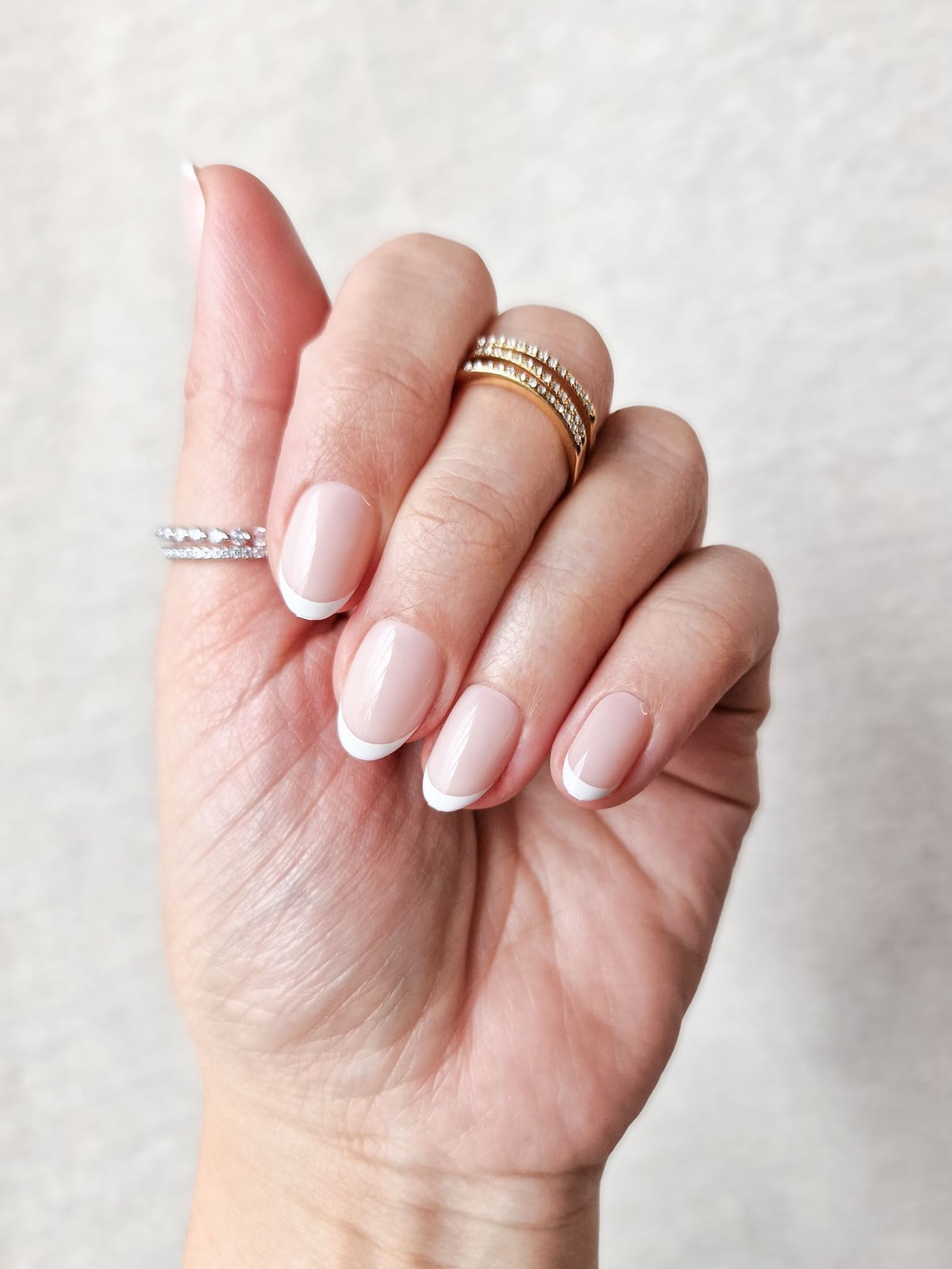 Nude Base Classic White French Tip Nails Nude Base Classic White French Tip Nails — Short Oval Nails