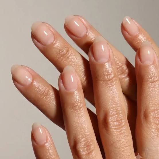 Sheer Nude Glossy Nails Sheer Nude Glossy Nails — Short Oval Nails