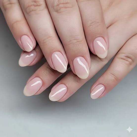 Sheer Milky Pink Glossy Nails Sheer Milky Pink Glossy Nails — Short Oval Nails