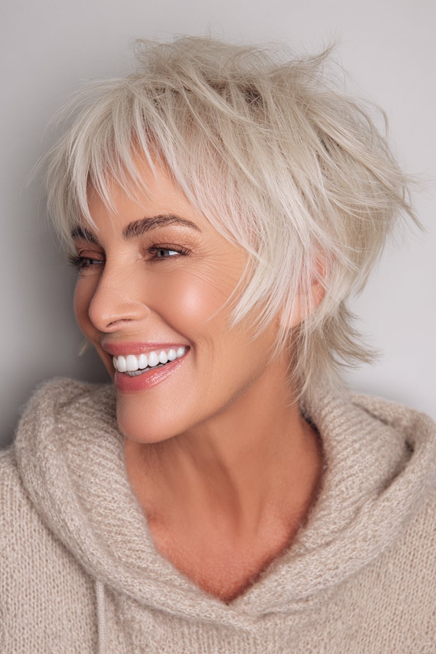 Ash Blonde Shag With Root Shadow Ash Blonde Shag With Root Shadow — Short Shag