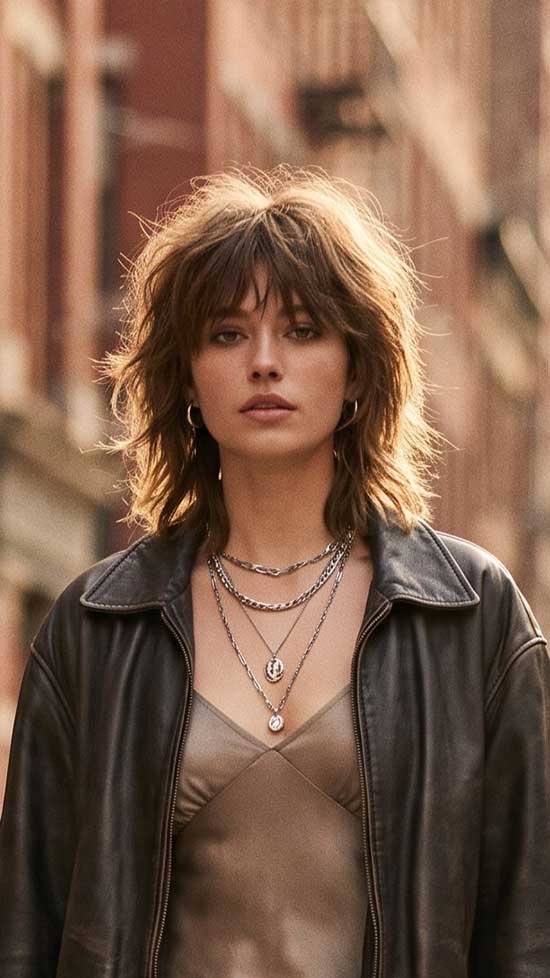 Medium Brown Shag With Balayage Medium Brown Shag With Balayage — Short Shag