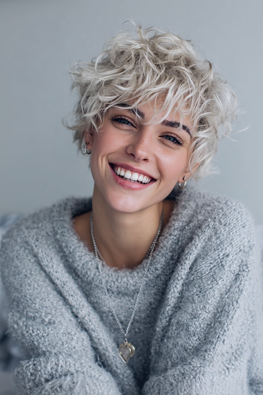 Platinum Blonde Shag With Short Wispy Bangs Platinum Blonde Shag With Short Wispy Bangs — Short Shag