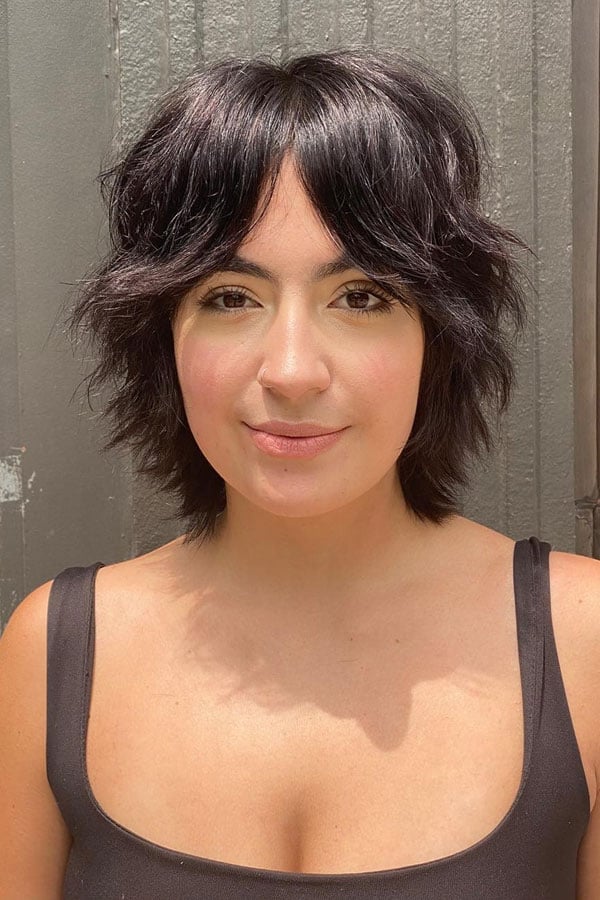 Dark Brown Shag With Curtain Bangs, Air Dried Dark Brown Shag With Curtain Bangs, Air Dried — Short Shag