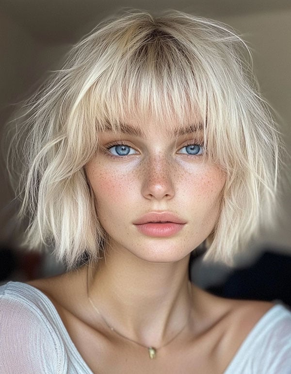 Ash Blonde Shag With Curtain Bangs Ash Blonde Shag With Curtain Bangs — Short Shag