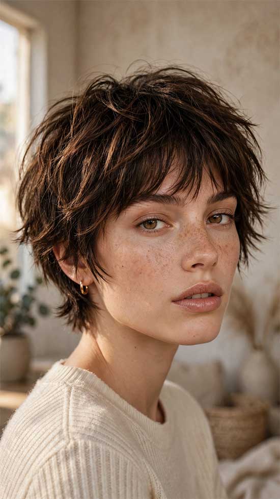 Chin Length Dark Brown Shag No Bangs Chin Length Dark Brown Shag No Bangs — Short Shag