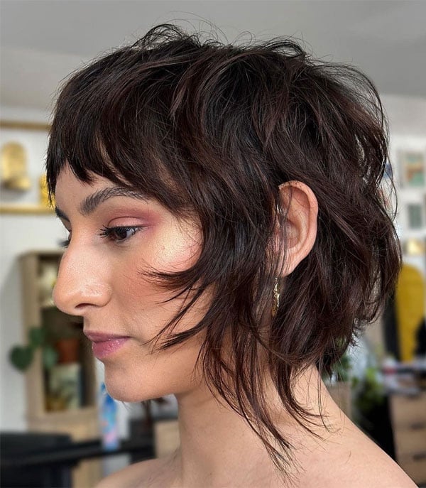 Dark Brown Shag With Micro Fringe Dark Brown Shag With Micro Fringe — Short Shag