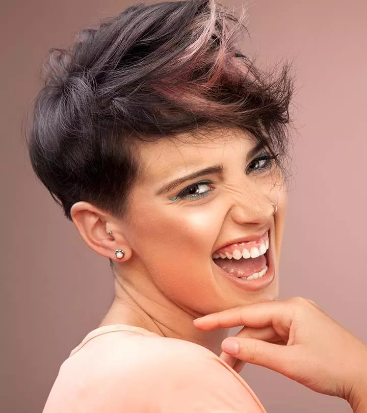 Dark Brown Shag With Pink Highlights Dark Brown Shag With Pink Highlights — Short Shag