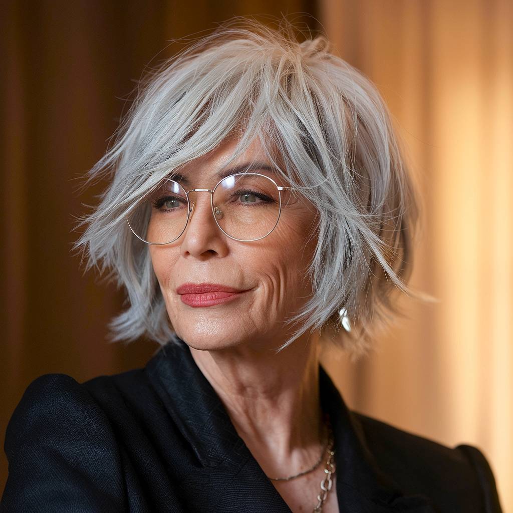 Silver Gray Shag With Tousled Waves Silver Gray Shag With Tousled Waves — Short Shag