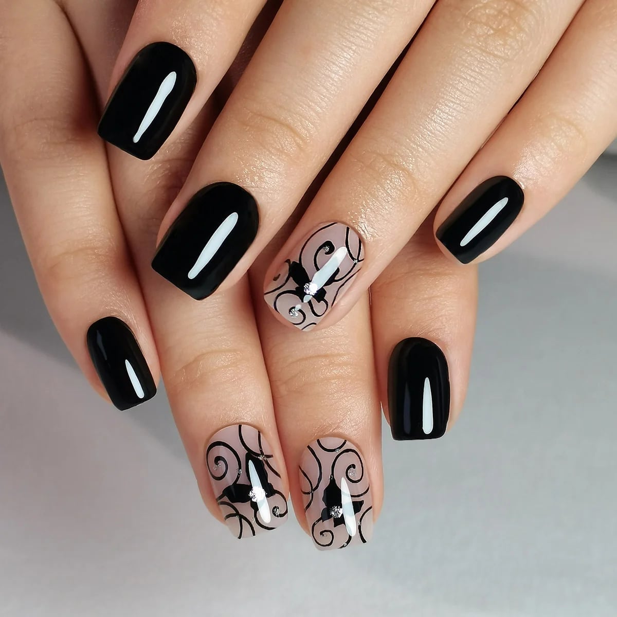 Short Square Black Butterfly Decal Nails Short Square Black Butterfly Decal Nails — Short Square Nails