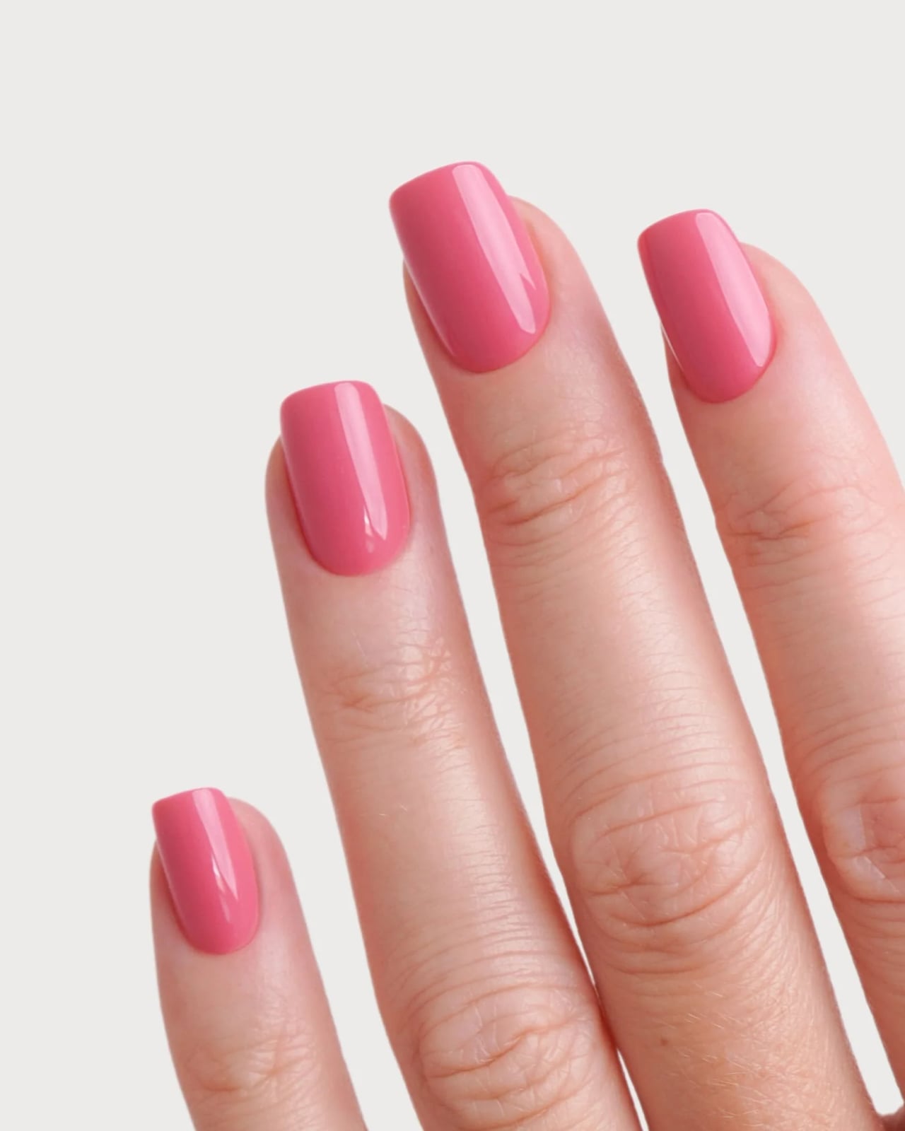 Opaque Hot Pink Glossy Short Square Nails, With A Clean Opaque Hot Pink Glossy Short Square Nails, With A Clean
