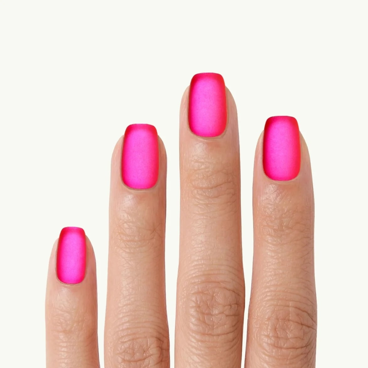 Vibrant Matte Hot Pink Short Square Nails, Close-Up Take Vibrant Matte Hot Pink Short Square Nails, Close-Up Take
