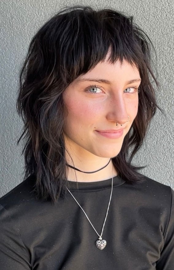 Shoulder Length Wolf Cut With Micro Bangs Shoulder Length Wolf Cut With Micro Bangs — Short Wolf Cut
