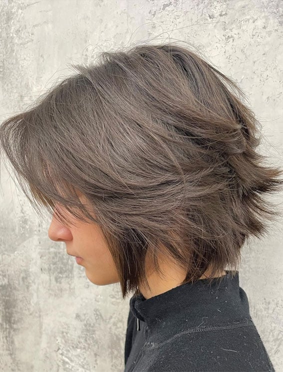 Ear Length Dark Brown Wolf Cut With Short Bangs Ear Length Dark Brown Wolf Cut With Short Bangs — Short Wolf Cut