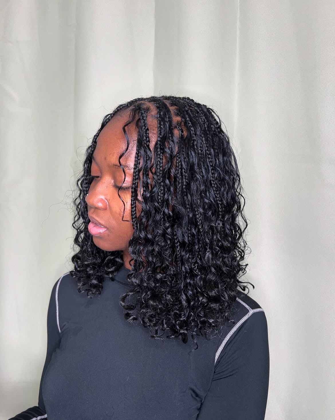 Shoulder Length Goddess Braids With Curly Ends
